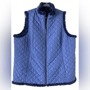 D & Co. Women’s Quilted Blue Reversible Vest with Faux Fur | 2X